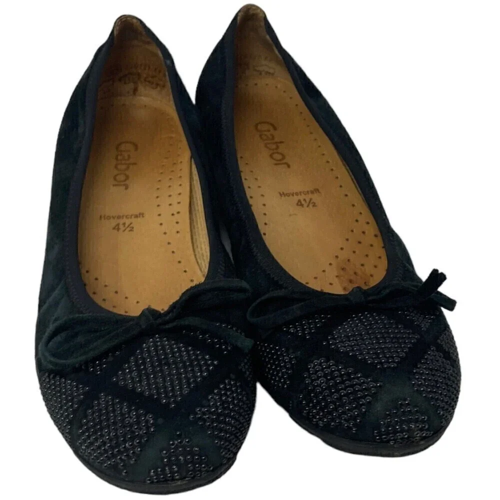 Gabor Hovercraft Ballet Flat Black Bow Leather Size 4.5 UK 6.5 US